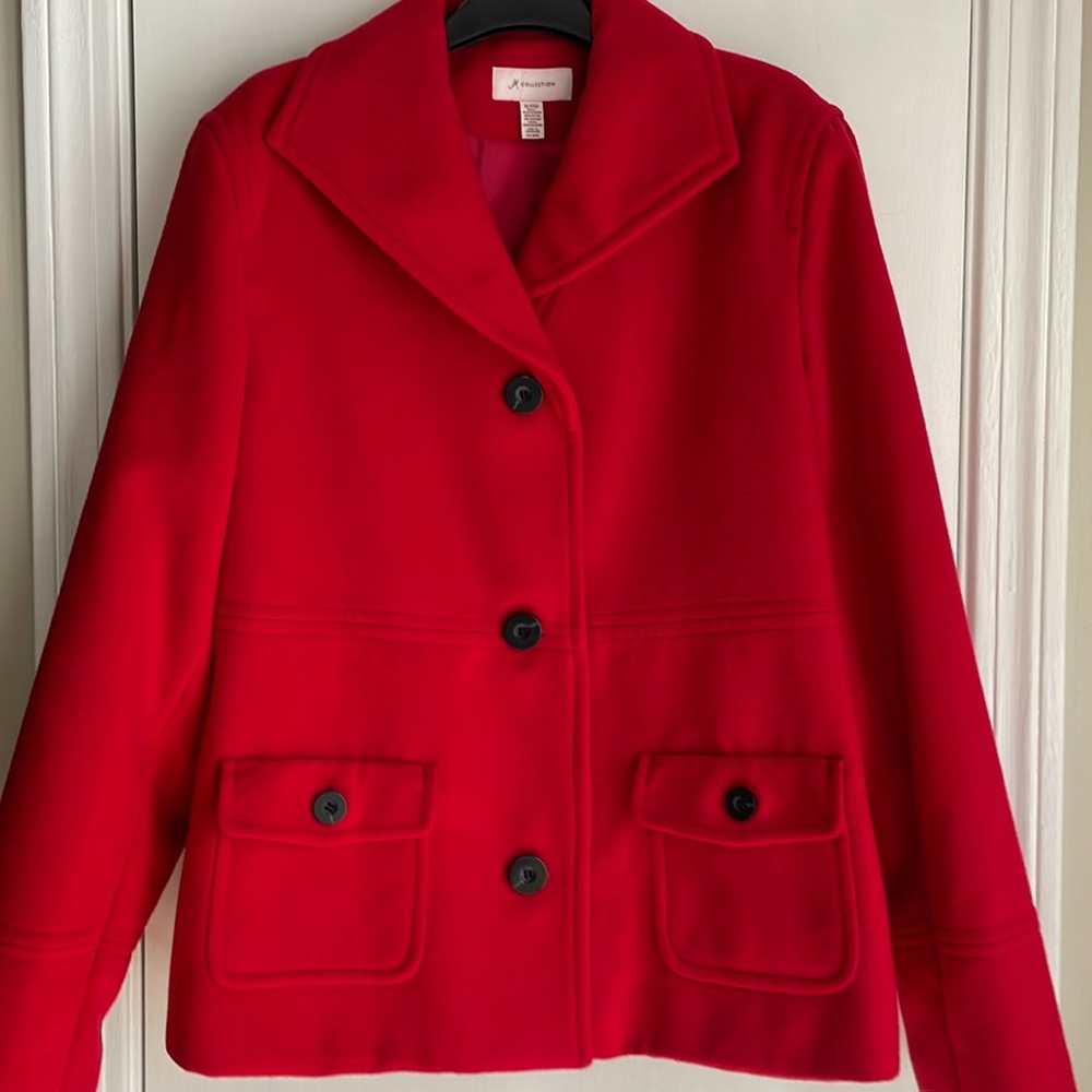 JM Collections Red Pea Coat XL